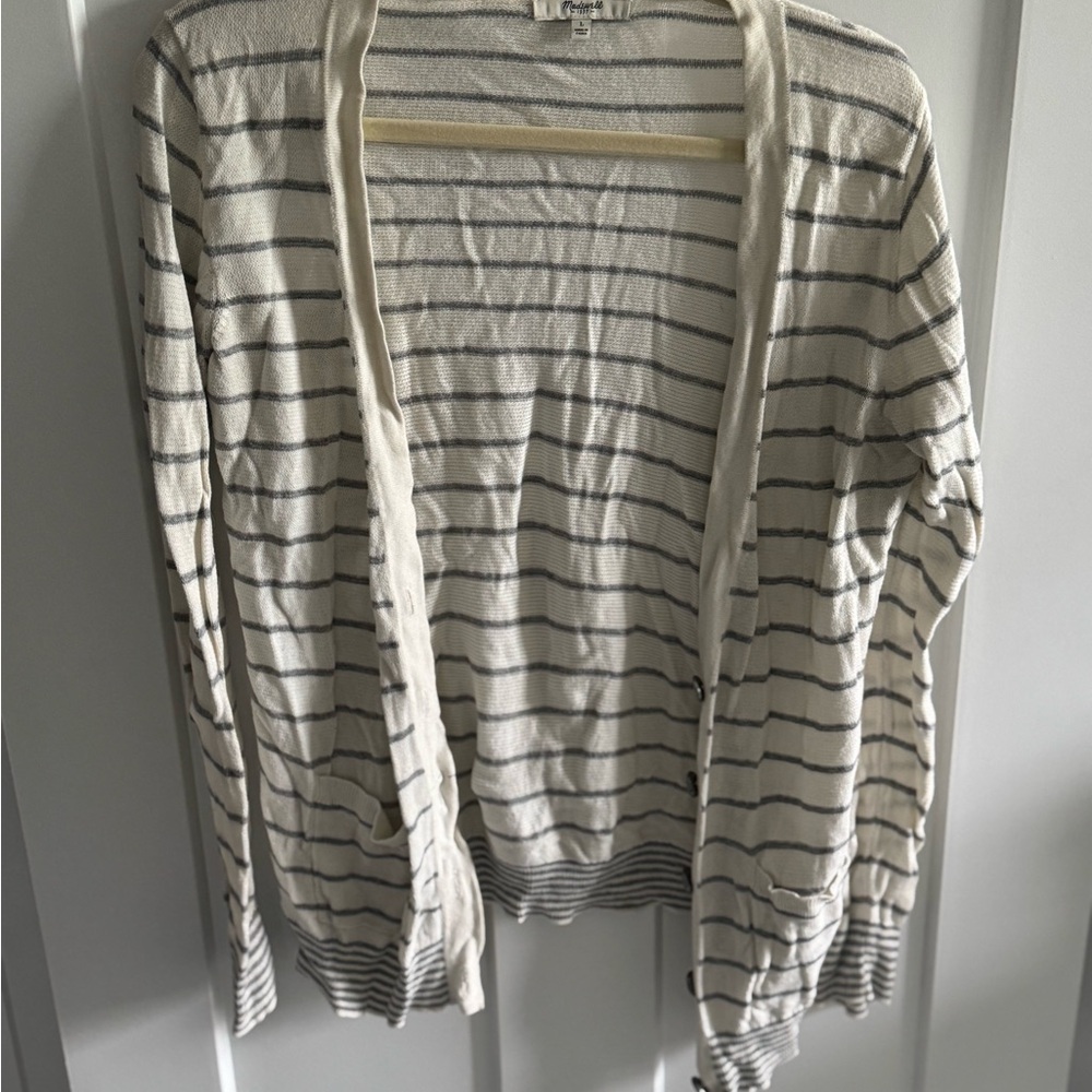 Madewell Cream and Gray Striped Cardigan